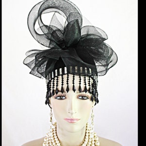 Haute Couture Luxury Black Wool Winter Fashion Hat For Women, Silver Black Beaded Formal Wedding Pillbox Headpiece, NY Fashion Hats Motf