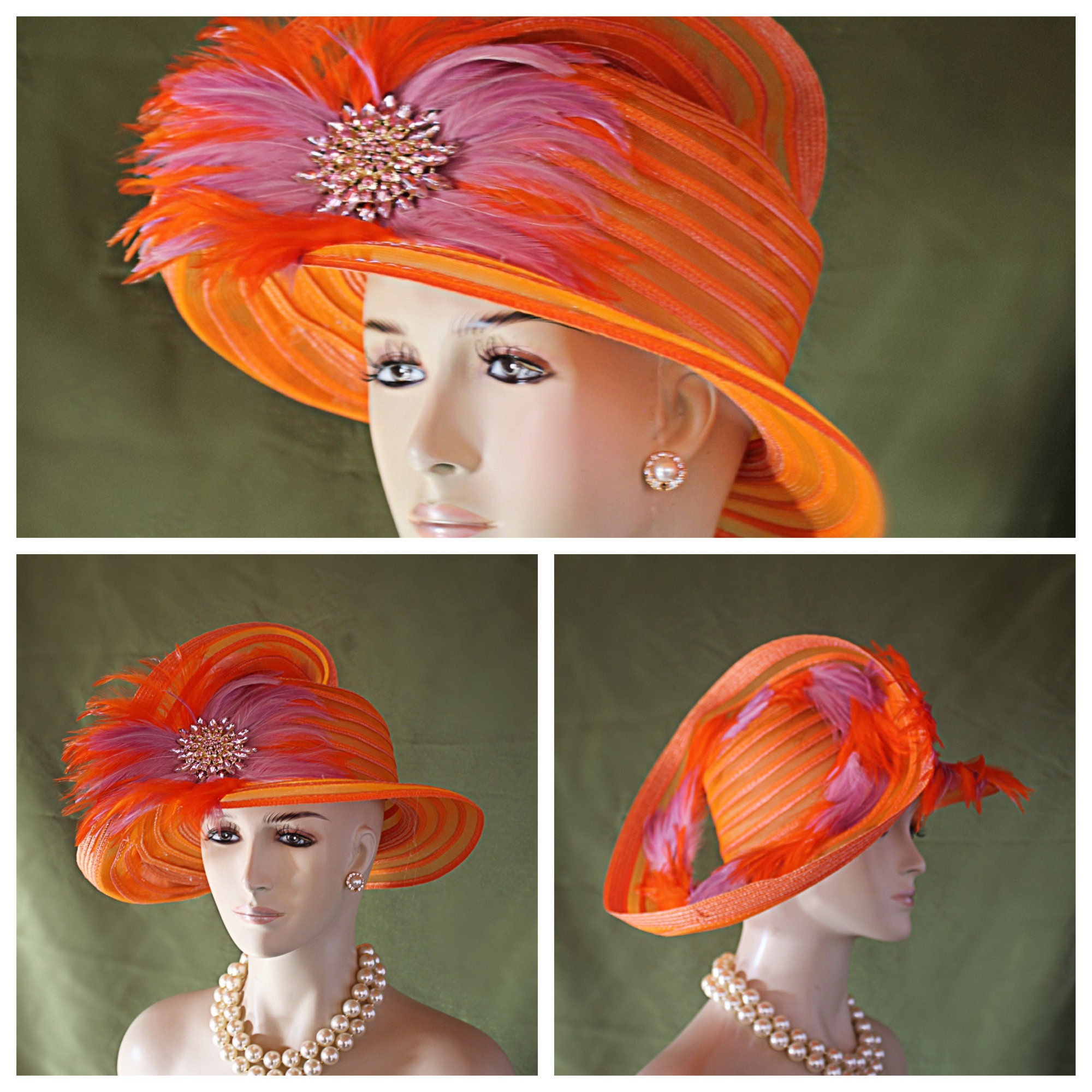 Orange and Purple Women\'s Fashion Hats BLULILY Elegant Purple Top Hat with Bowknot for Women  main image 4