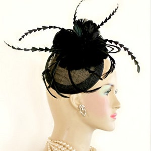 Kentucky Derby Hat, Hats For Horse Races, Black Sinamay Straw Fascinator, Cocktail Hat, Wedding Headpiece, NYFashionHats Millinery Romance