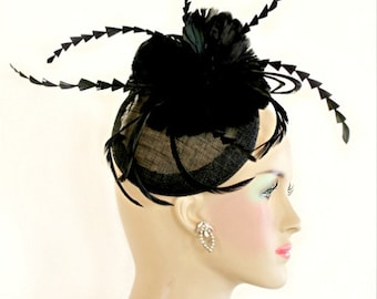 Kentucky Derby Hat, Hats For Horse Races, Black Sinamay Straw Fascinator, Cocktail Hat, Wedding Headpiece, NYFashionHats Millinery Romance