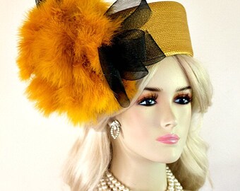 1980s Gold Lurex Tall Pillbox Hat Huge Pouf Church Wedding  display picture 1