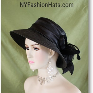 Women&#39;s Black Couture Designer Hat With A Large Satin Bow, Formal Wedding Dress Hat, Mother Of The Bride Church Temple Hats, NYFashionHats