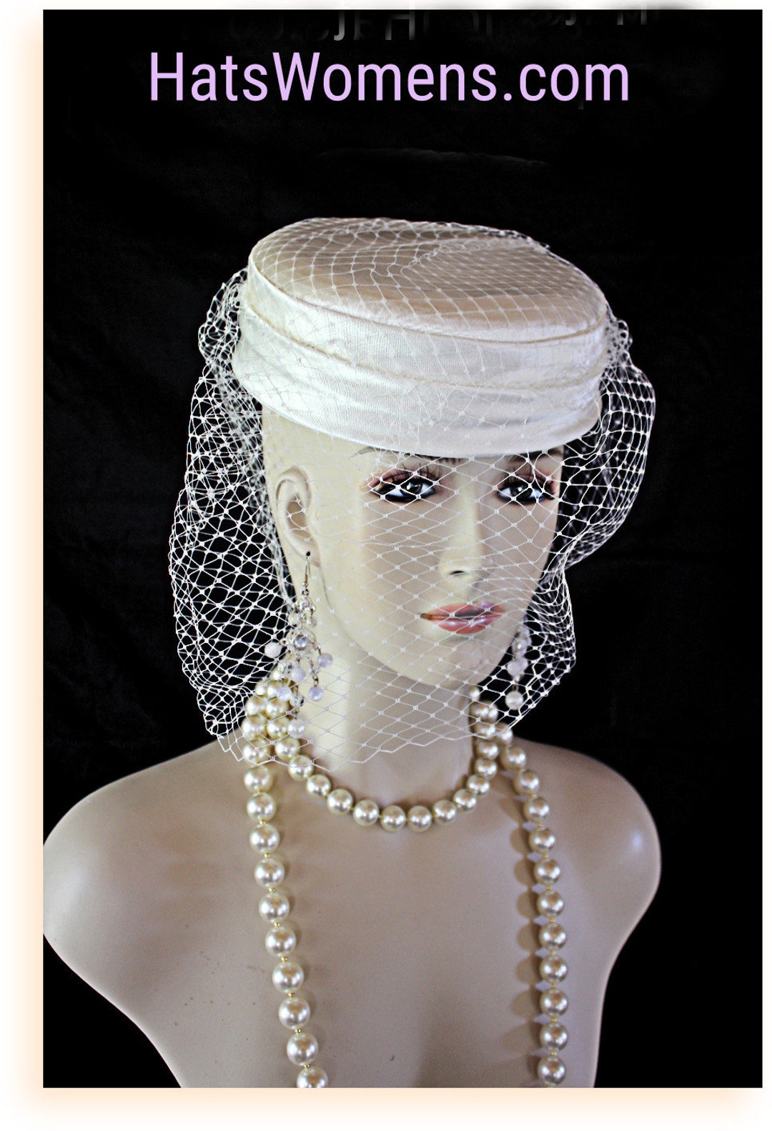 ivory-satin-pillbox-wedding-bridal-hat-birdcage-veil-mother-of-the