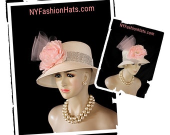 Ivory Soft Beige Pink Fashion Hat For Women, Kentucky Derby Hats, Hats For Horse Races, Mother Of The Bride Hat, Couture Designer Hats