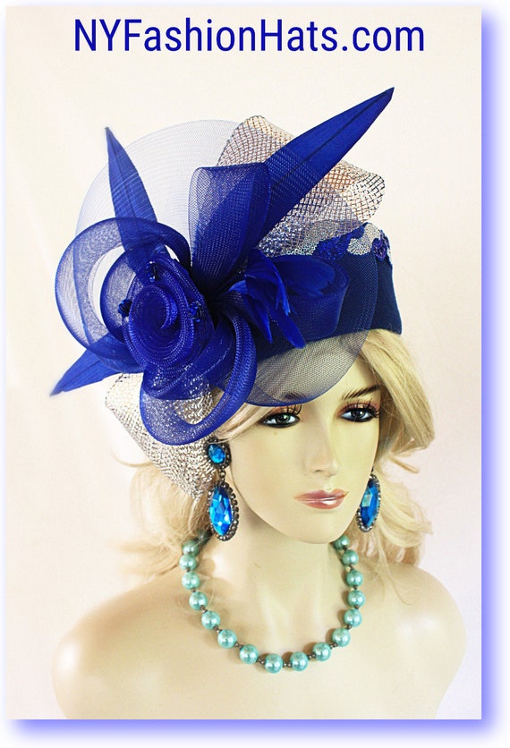 Pillbox Wedding Hat for Women Royal 