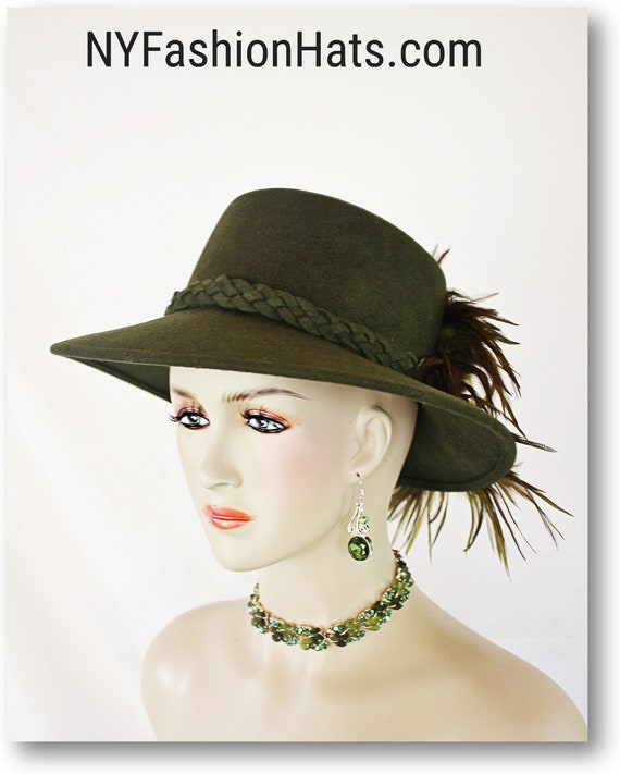 Olive Lime Green Copper Brown Winter Wool Designer Fedora  display picture 3