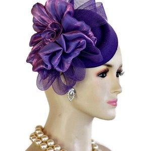 Women&#39;s Couture Designer Purple Winter Spring Cocktail Hat Fascinator, Wedding Bridal Headpice, Formal Church Fashion Dress Hat Races