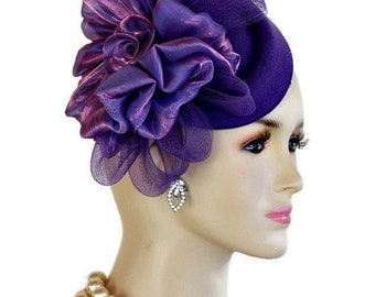 Royal Purple Couture Fascinator Statement Derby Hat, Elegant Fascinator Hat, Light Violet  main image 3
