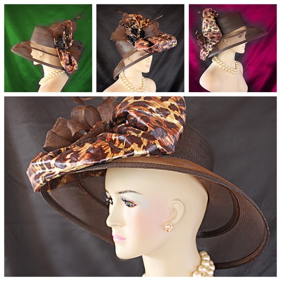 Brown Broonze Black Cheetah Leopard Animal Print Hat, Haute  display picture 3
