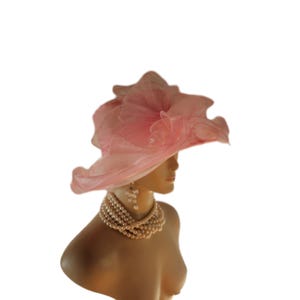ladies dress hats amazon Women's Pink Large Brim Haute Couture Designer Hat, Mother of the Bride Hats, Formal Fashion Church Hat, for Horse Races winterw