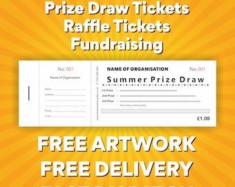 1000 Personalised Prize Draw Tickets - Raffle Tickets - Fundraising - FREE ARTWORK