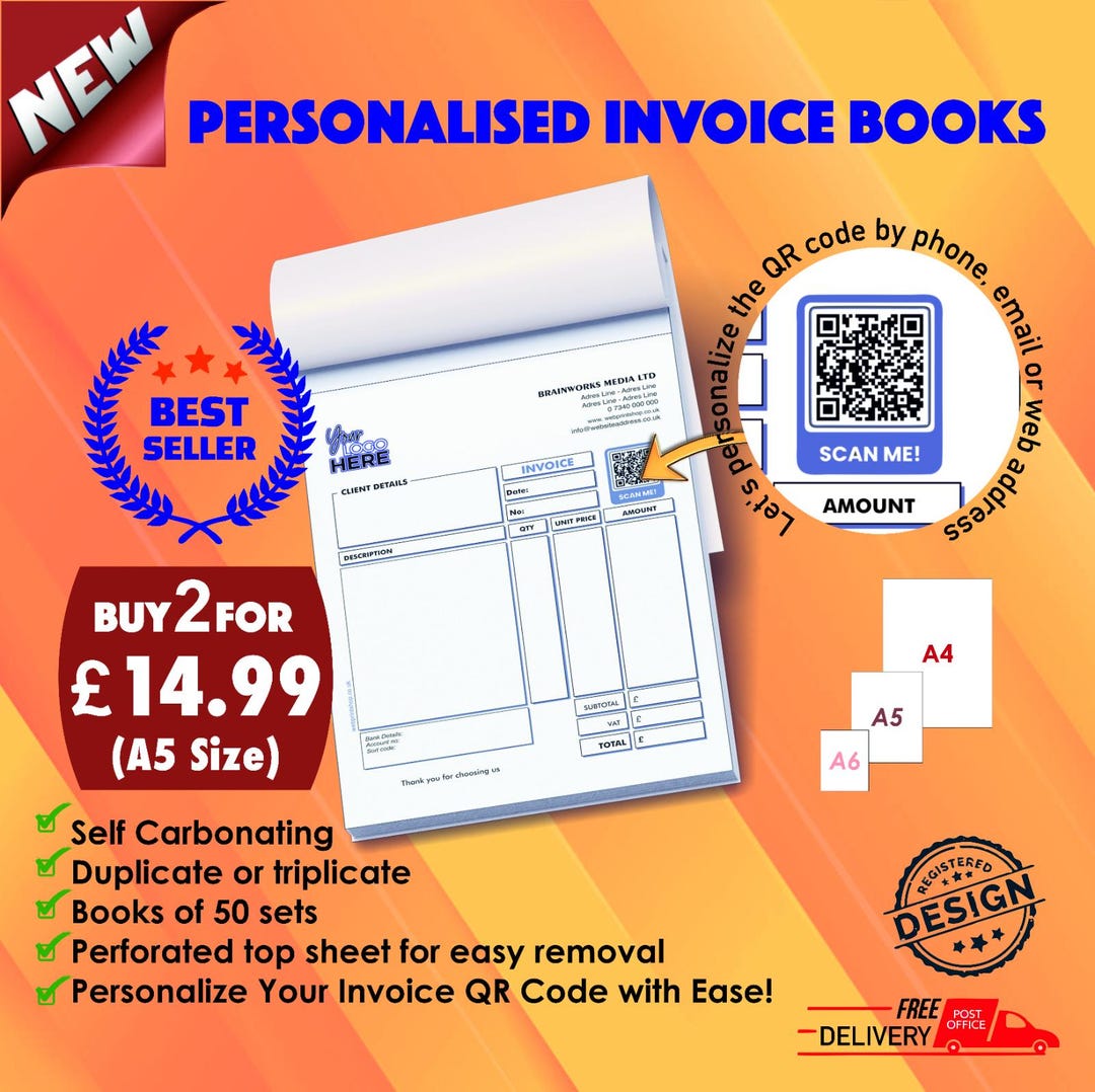 Personalised A5 Duplicate Invoice Book Order Book NCR Pad Receipt Pad ...