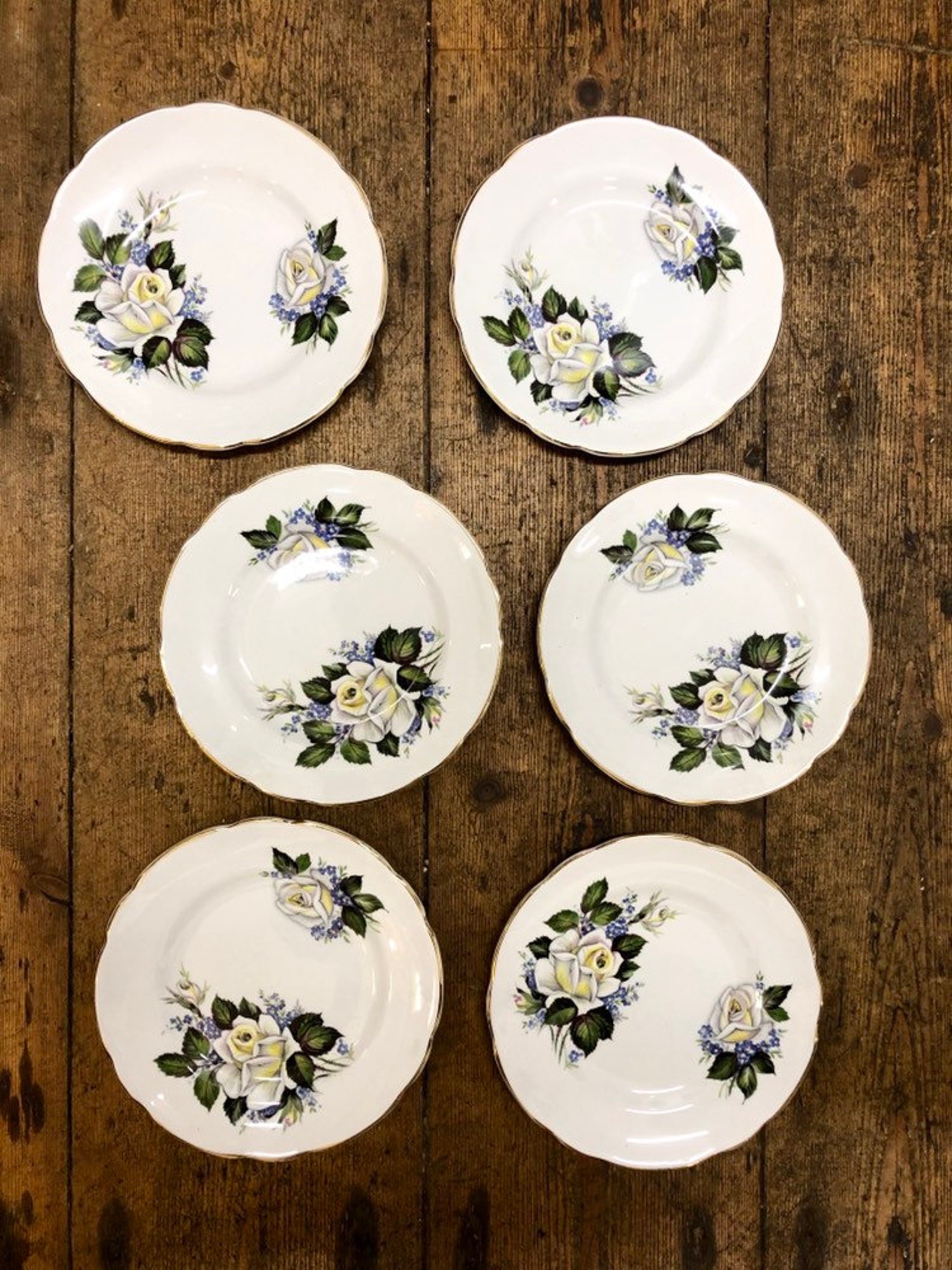 Regency English Bone China 6x Tea Plates White Rose Flowers Etsy
