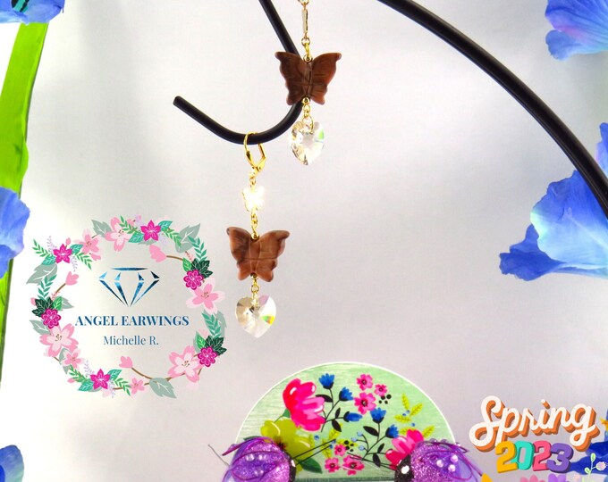 Naturally Beautiful - Gold-Plated - Stone Butterfly - Crystal Heart - Hypoallergenic
