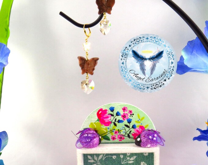 Naturally Beautiful - Gold-Plated - Stone Butterfly - Crystal Heart - Hypoallergenic