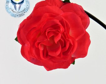 Red & White Rose Hair Clip: Handmade Floral Accessory