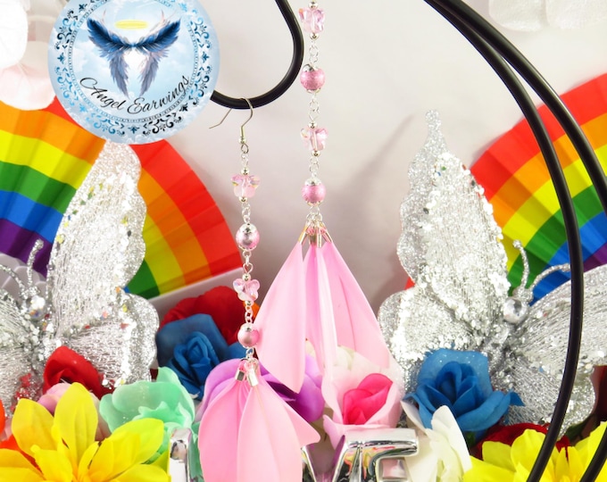 Pink Saturday - Feather Earrings - Butterflies - Pearl Beads - Silver-Plated - Stainless-Steel - Hypoallergenic