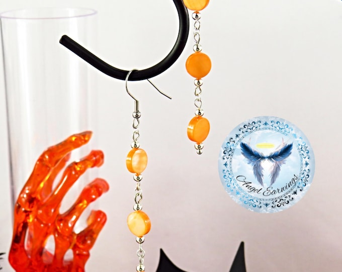 Happy Haunting - Mother-of-Pearl - Orange - Silver-Plated - Stainless Steel - Hypoallergenic