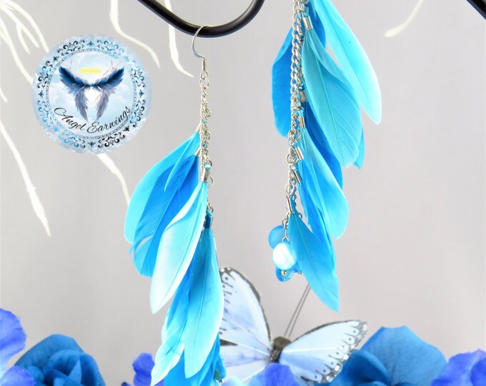 Sky Wings - Feather Earrings - Shell Beads - Stainless Steel - Hypoallergenic