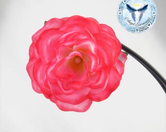 Handmade Dark Pink Rose Hair Clip: Pearl Accent, Elegant Accessory