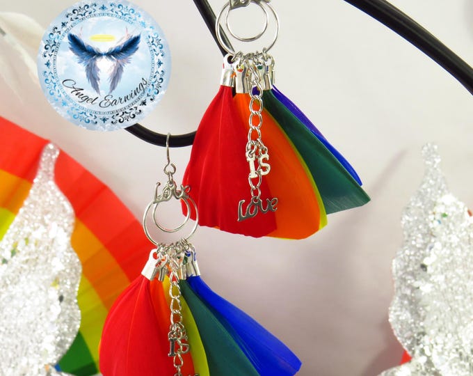 Love Is - Feather Earrings - Stainless-Steel - Silver-Plated - Rainbow - Hypoallergenic