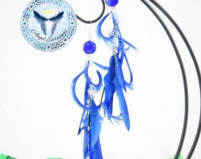 Blue Beauties! - Feather Earrings - Glass Beads - Blue Feathers - Stainless Steel - Hypoallergenic