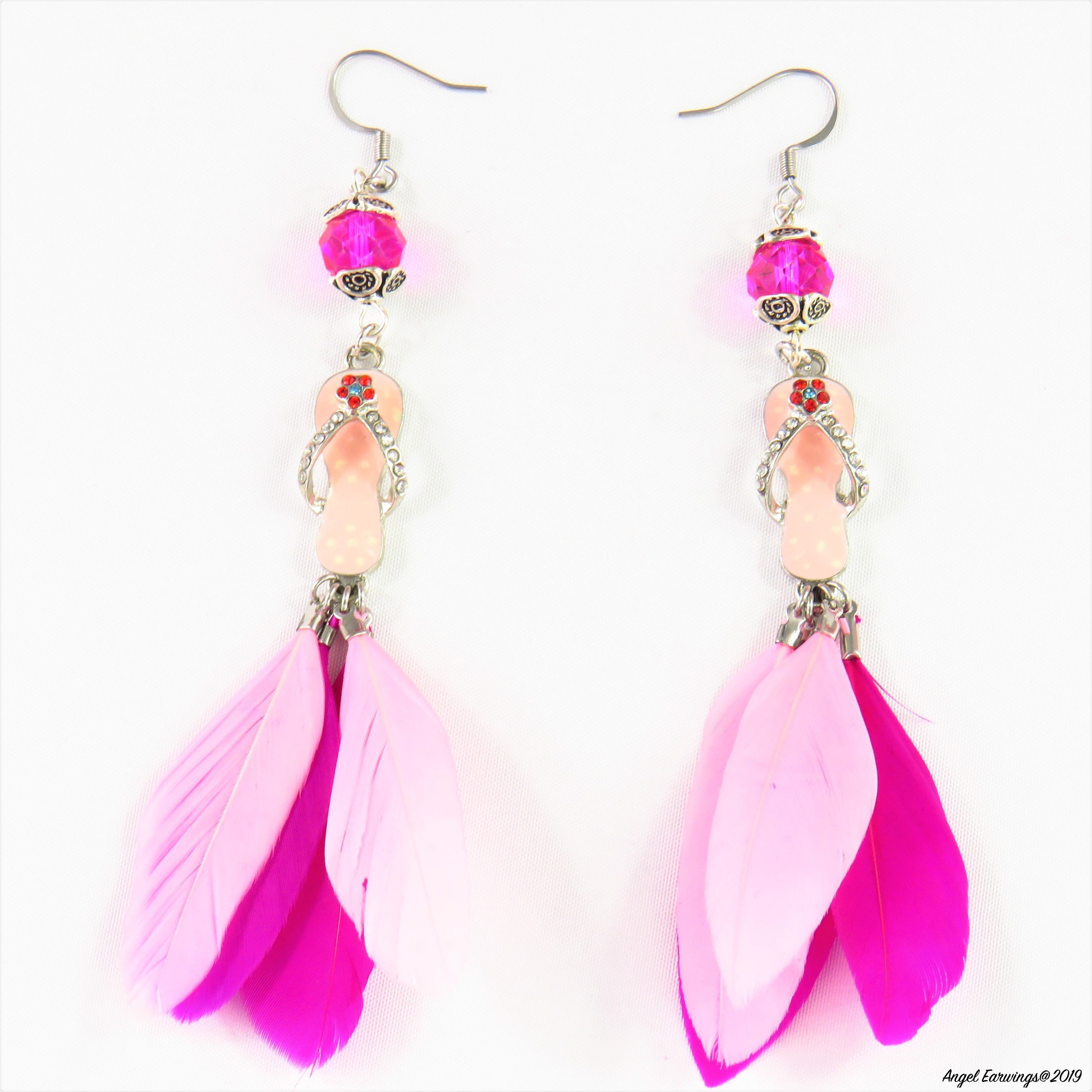 Pink / Purple - Feather Rhinestone Statement Earrings – Adami Dolls
