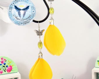 Love Bug - Feather Earrings - Sterling Silver - Glass Beads - Silver Plated - Hypoallergenic