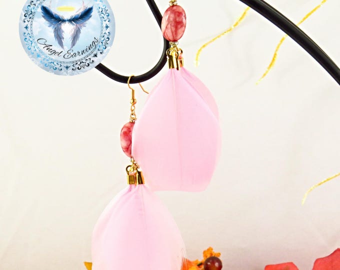 Cuddling - Feather Tips - Pink Feathers - Gold-Plated - Stone - Hypoallergenic