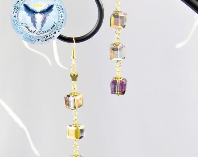 Butterflies Sparkle - Bead Earrings - Glass Beads - Cube Beads - 14K Gold - Hypoallergenic