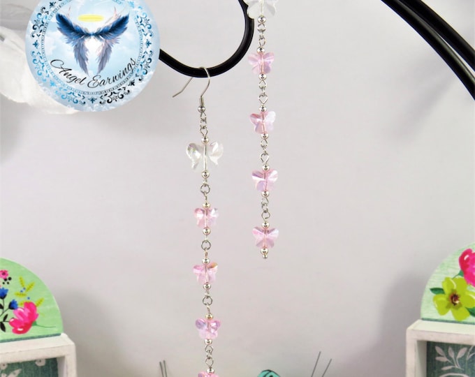 Sugar Crystals - Bead Earrings - Glass Beads - Butterfly - Silver Plated - Hypoallergenic