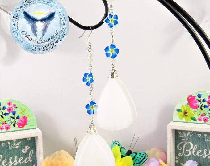 In Full Bloom - Feather Earrings - White Feathers - Glass Beads - Silver Plated - Hypoallergenic