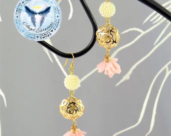 Golden Roses - Charms - Bead Earrings - Tassel - Hypoallergenic - 14K Gold