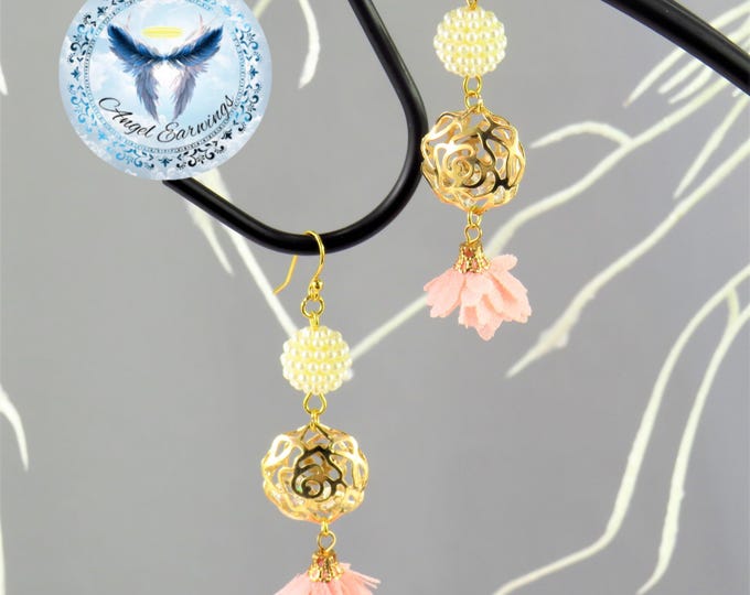 Golden Roses - Charms - Bead Earrings - Tassel - Hypoallergenic - 14K Gold