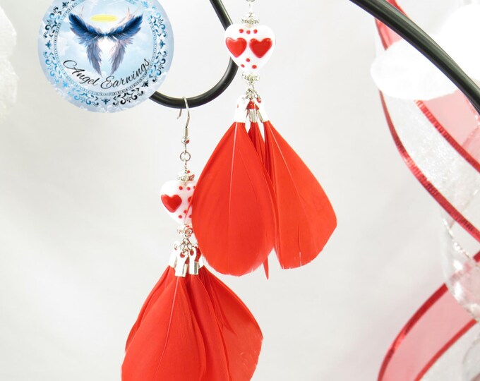 Heartthrob - Feather Earrings - Red Feathers - Silver Plated - Hypoallergenic