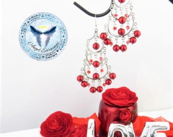 Red Goddess Earrings: Chandelier Style, Red Glass Pearl Beads