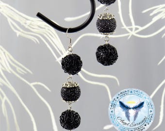 Dark Knights- Bead Earrings - Black Beads - Wire Wrapping - Hypoallergenic
