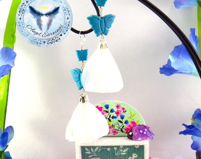 Butterfly Wings - Feathers - Stone - Silver-Plated - Hypoallergenic