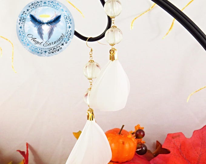 Foggy Frost, Gold-Plated , Feather Tips , Glass Beads , White Feathers , Hypoallergenic