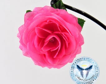 Bright Pink Sparkle Rose Hair Clip: Elegant Floral Accessory