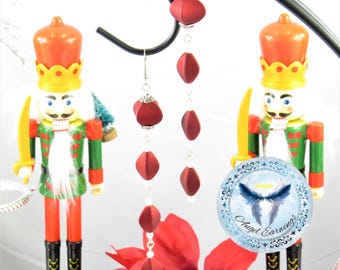 Secret Santa - Bead Earrings - Red Beads - Stainless Steel - Hypoallergenic