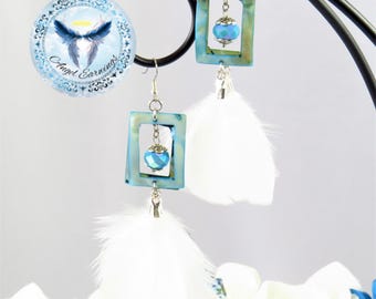 Cloudy Skies - Feather Earrings - White Feathers- Shells - Glass Beads - Silver Plated - Hypoallergenic