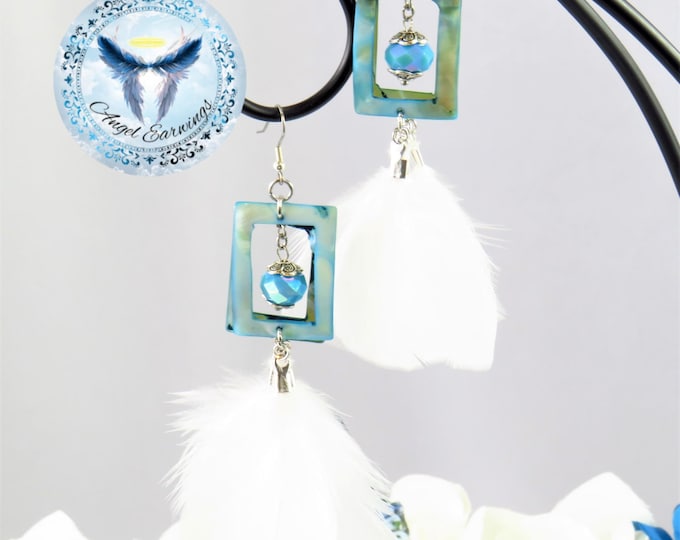 Cloudy Skies - Feather Earrings - White Feathers- Shells - Glass Beads - Silver Plated - Hypoallergenic