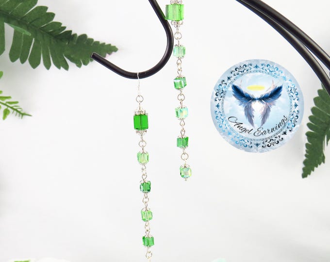 Steppingstones – Bead Earrings – Green Glass – Cube Beads – Silver-Plated – Hypoallergenic
