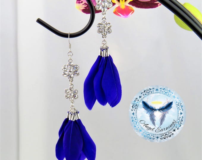 Dazzling Duo - Feather Earrings - Violet Feathers - Flower Charm - Stainless Steel - Hypoallergenic