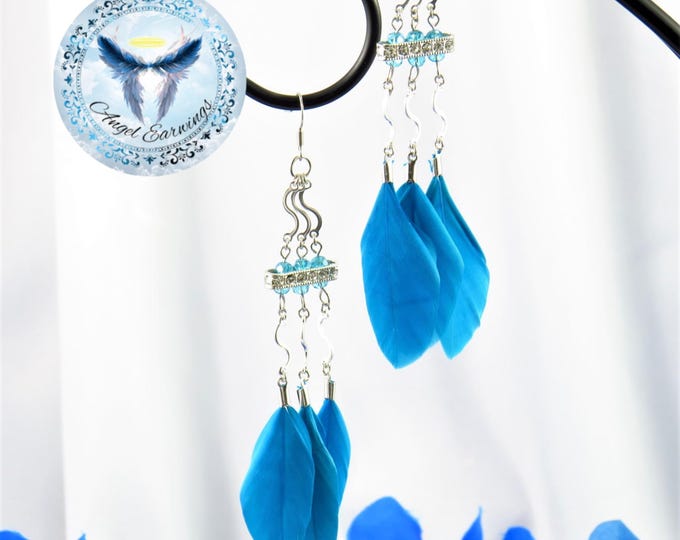 Sway Swag - Feather Earrings - Glass Beads - Silver Plated - Hypoallergenic