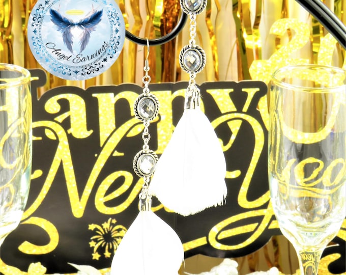 California December-Feather Earrings - White Feathers - Feathers - Glass Beads - Charms - Hypoallergenic