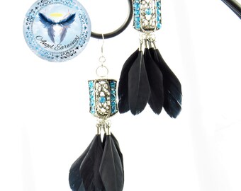 The Blue Looking Glass - Feather Earrings - Charm - Stainless Steel - Hypoallergenic