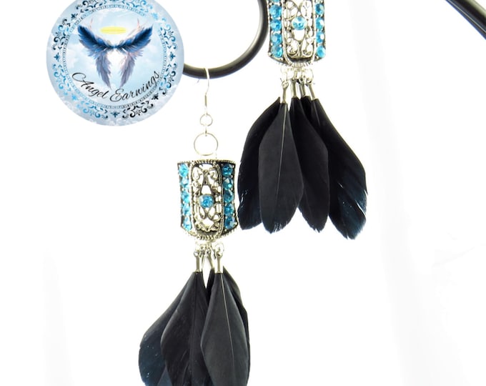 The Blue Looking Glass - Feather Earrings - Charm - Stainless Steel - Hypoallergenic