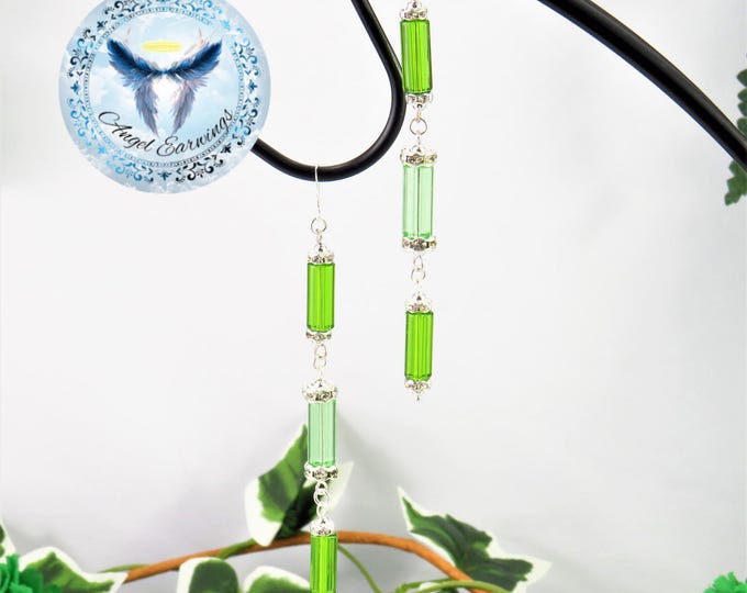 Green Treasures - Bead Earrings - Tube Beads - Green Glass - Silver Plated - Hypoallergenic